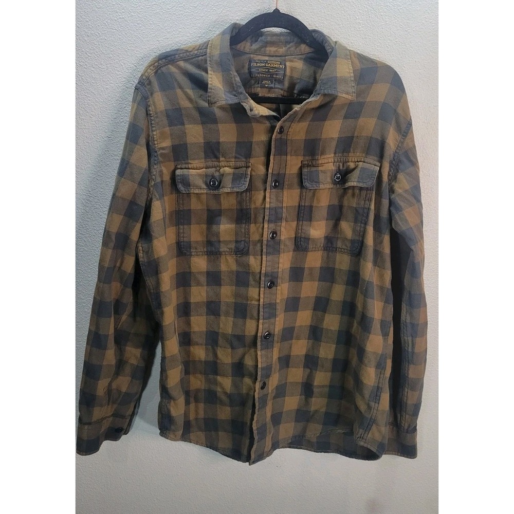 Filson Buffalo Check Button Down Shirt Mens Medium Brown Cotton Workwear